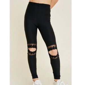 Hayden LA Girls Black Lace Cut-Out Brushed Leggings Size Medium NWT
